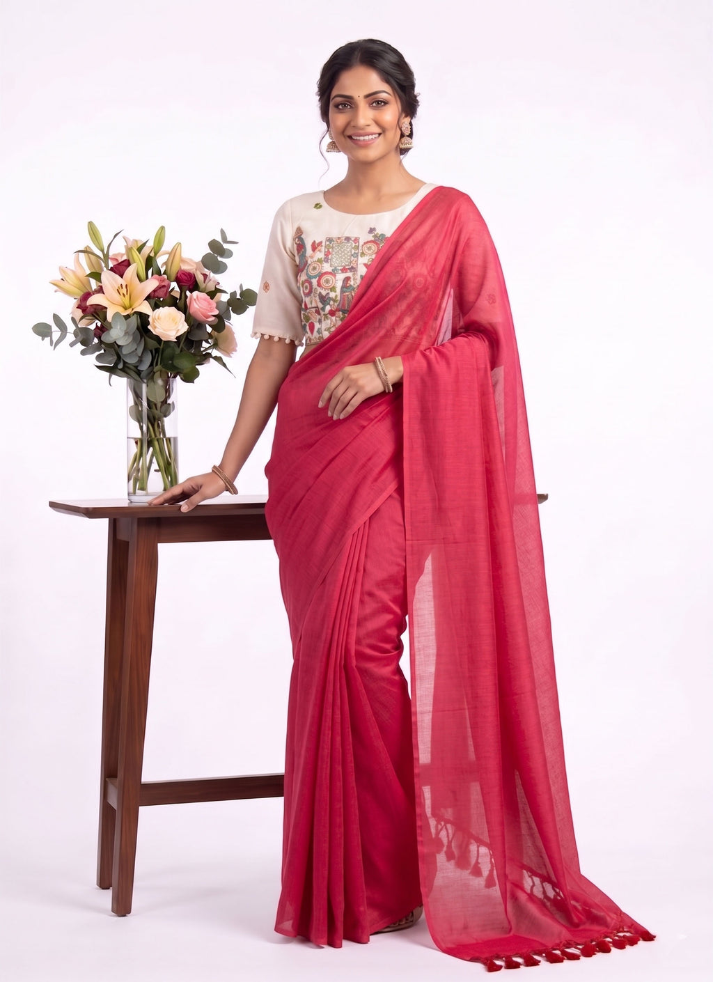 Khadi Cotton Designer Saree with Heavy Embroidered Blouse