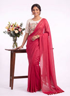 Khadi Cotton Designer Saree with Heavy Embroidered Blouse