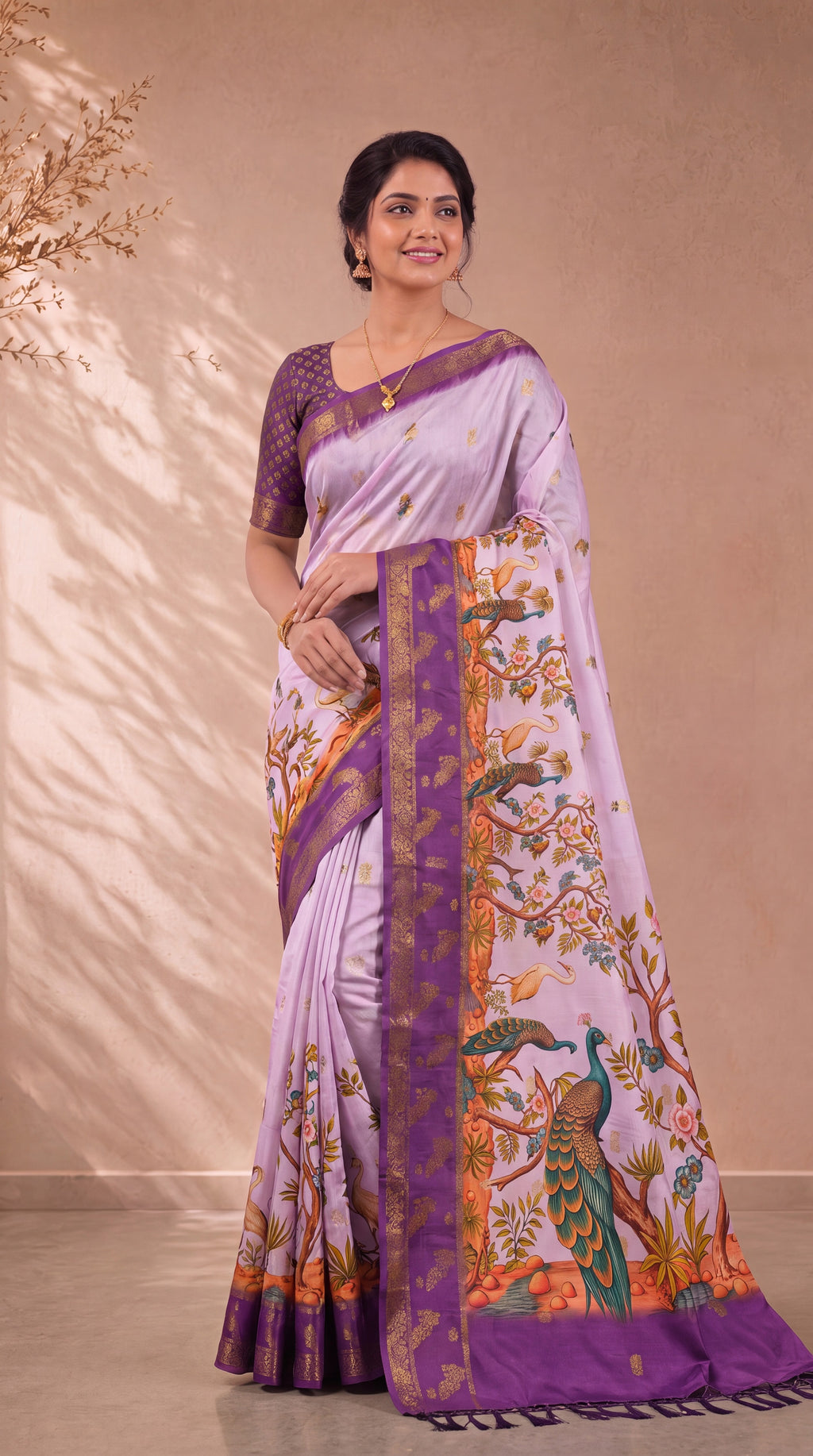 Digital Kalamkari Cotton Saree with Zari Border