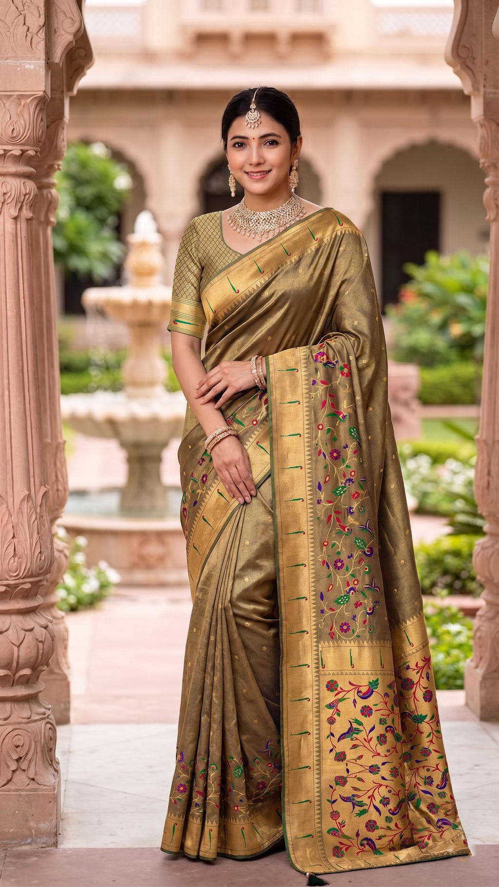 Tissue Silk Paithani Saree with Meenakari Pallu