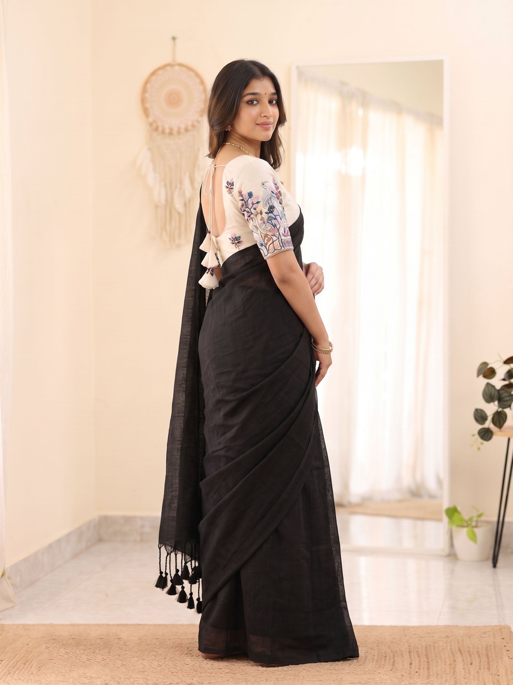Elegant Khadi Cotton Saree with Designer Embroidered Padded Blouse
