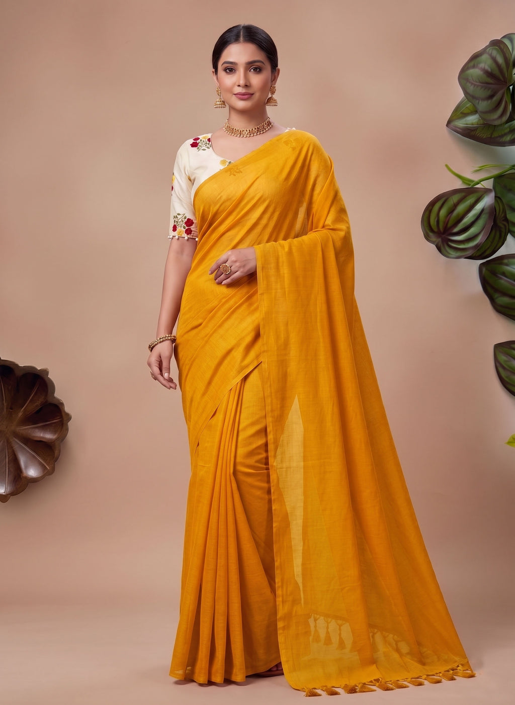 Elegant Khadi Cotton Saree with Embroidered Padded Blouse