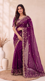 Premium Soft Fandy Satin Silk Saree with Cut Dana Work