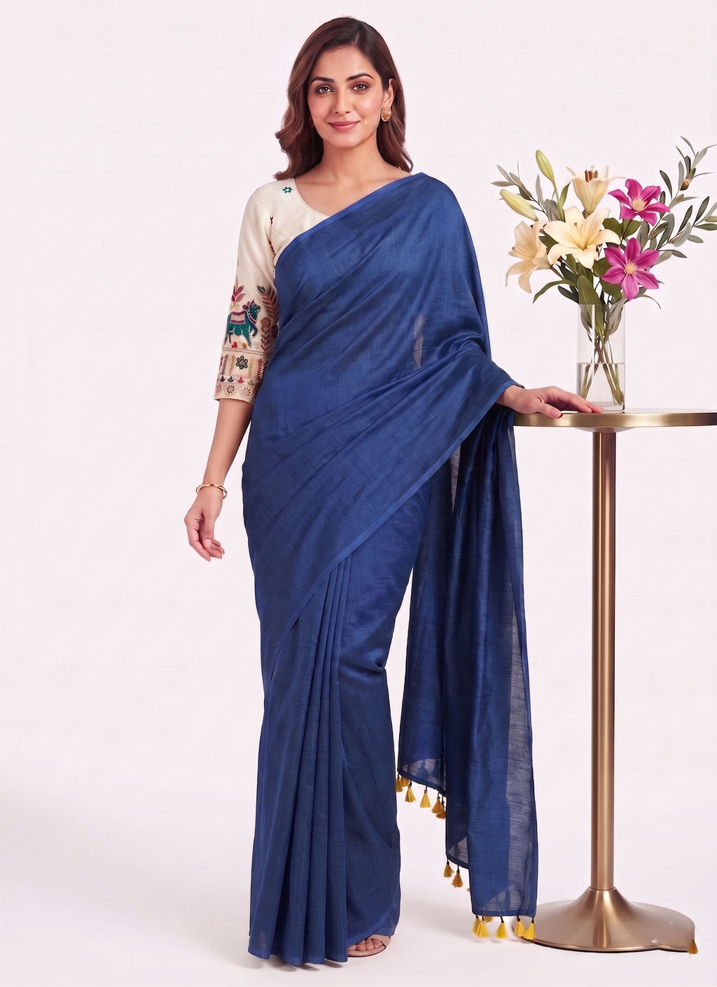 Classic Cotton Weave Saree With Stitched Blouse