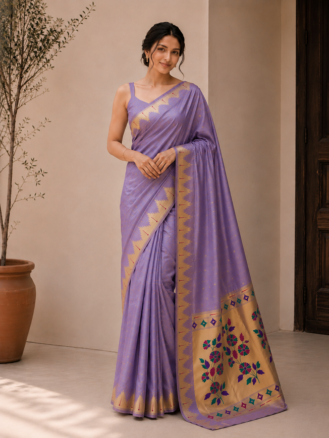 Bamboo Tissue Silk Paithani Saree with Meenakari Motifs
