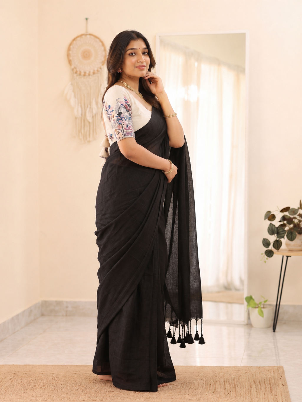 Elegant Khadi Cotton Saree with Designer Embroidered Padded Blouse