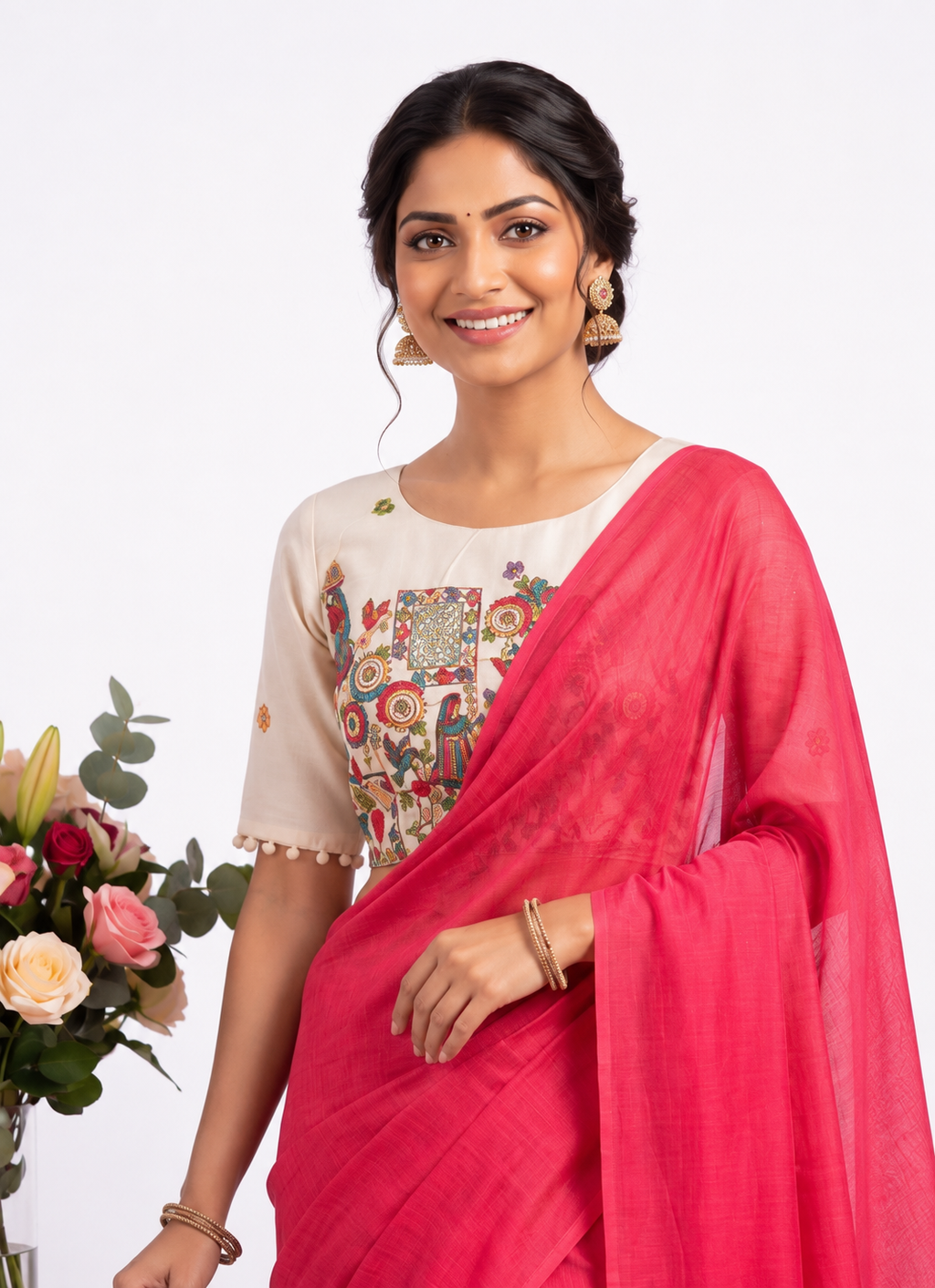 Khadi Cotton Designer Saree with Heavy Embroidered Blouse