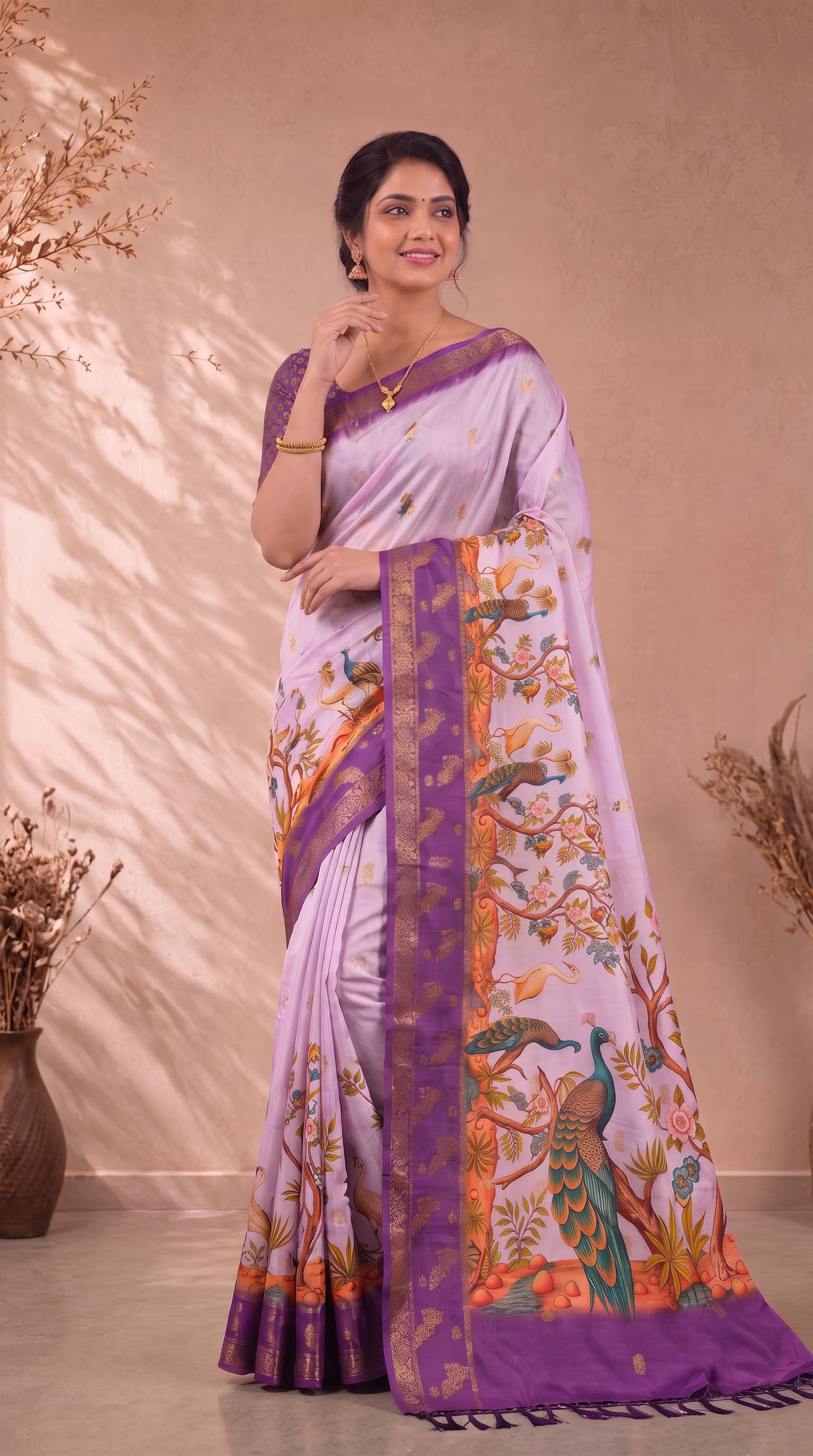 Digital Kalamkari Cotton Saree with Zari Border