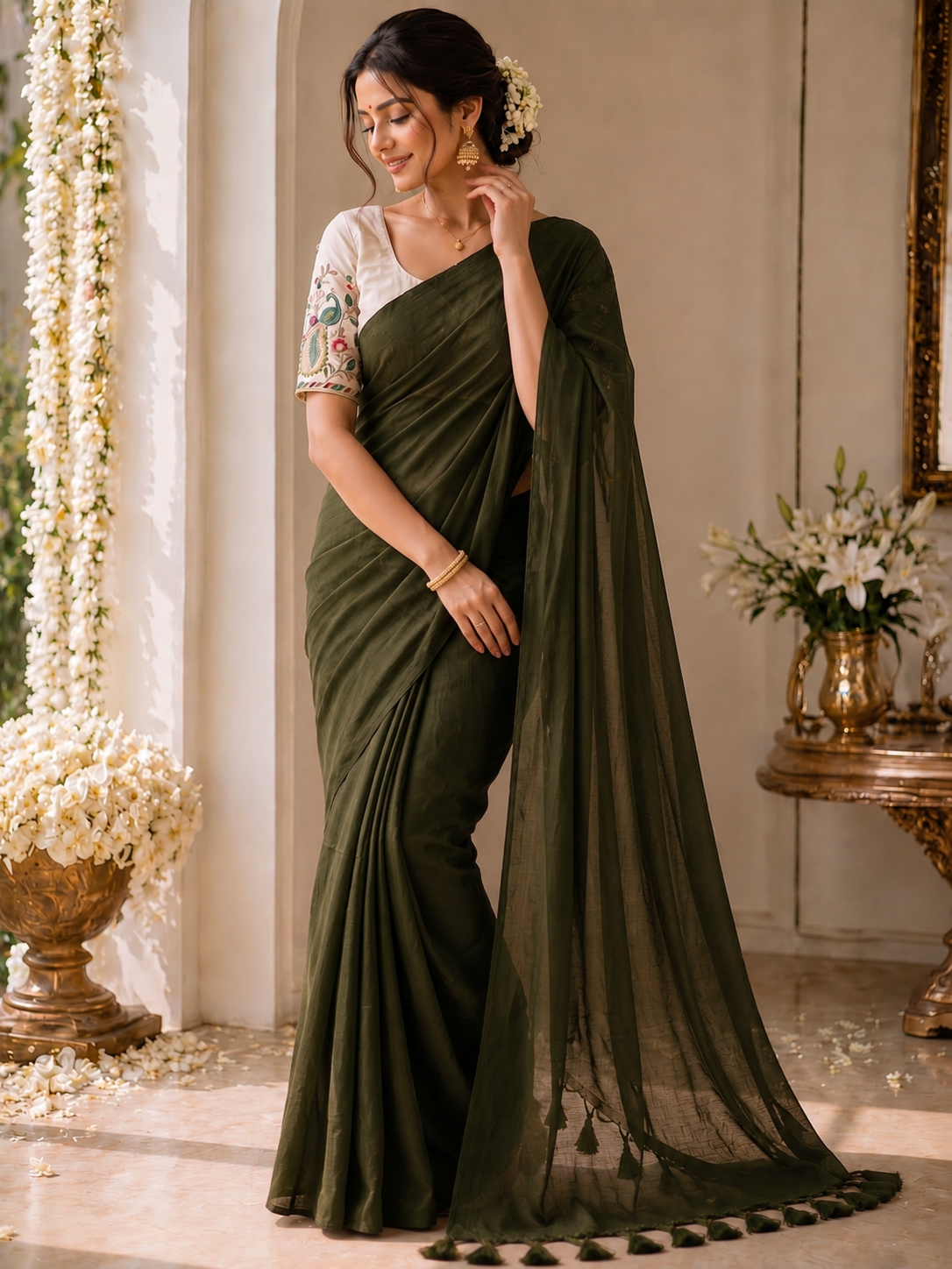 Khadi Cotton Saree with Embroidered Padded Blouse