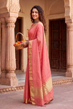 Gold Zari Linen Cotton Silk Saree