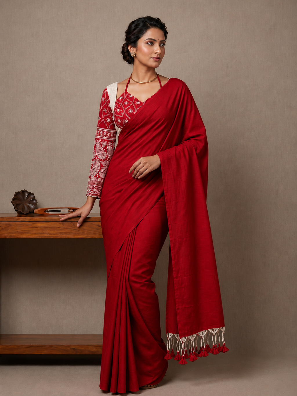 Classic Khadi Cotton Saree with Chikankari Blouse