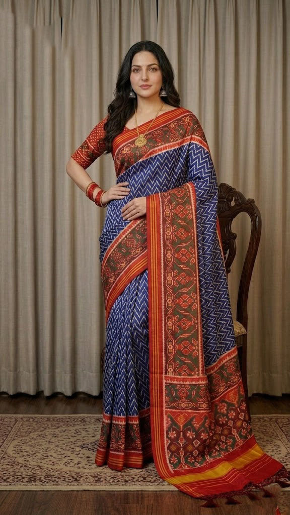 Handloom Silk Patola Saree with Lagadi Patta Border