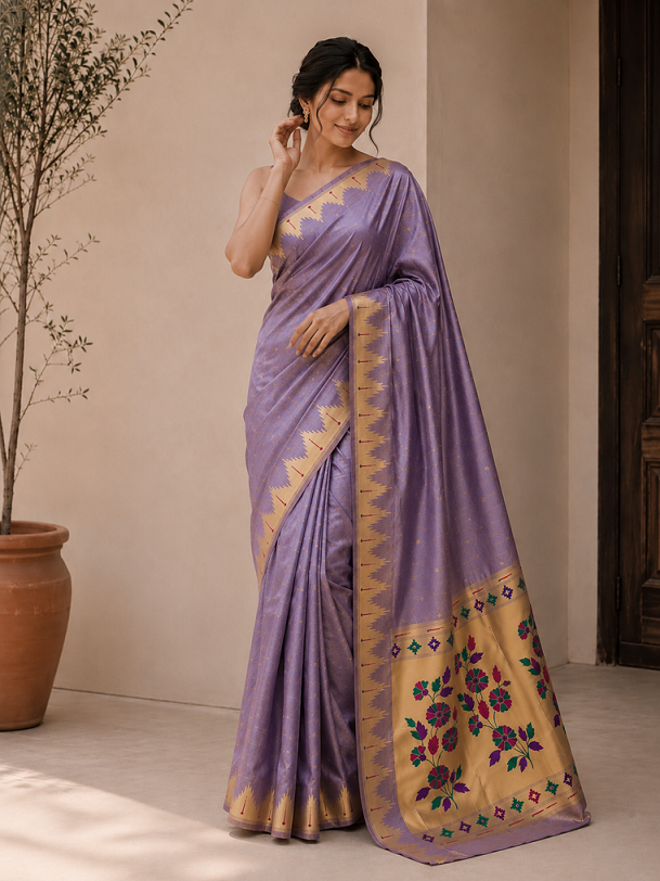 Bamboo Tissue Silk Paithani Saree with Meenakari Motifs