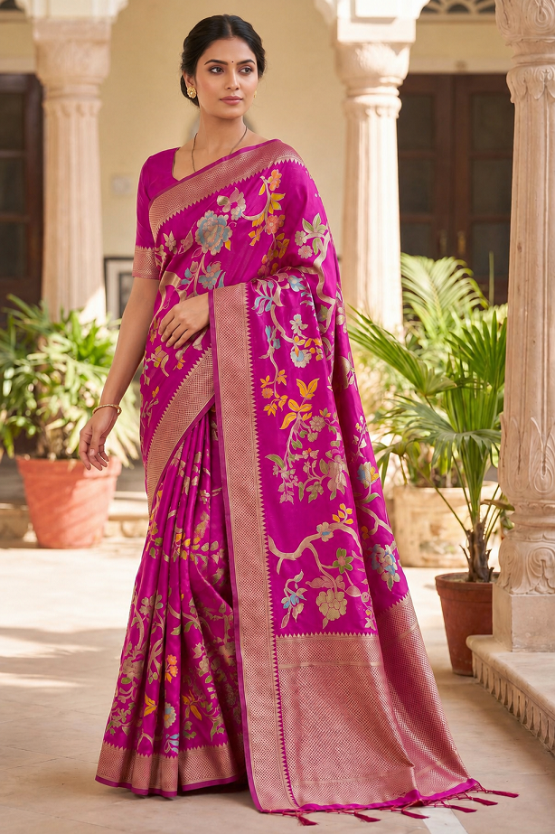 Hand Dyed Khadi Crepe Silk Saree with Bird Motifs