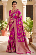 Hand Dyed Khadi Crepe Silk Saree with Bird Motifs