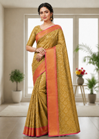 Golden Flower Zari Weaving Designer Saree