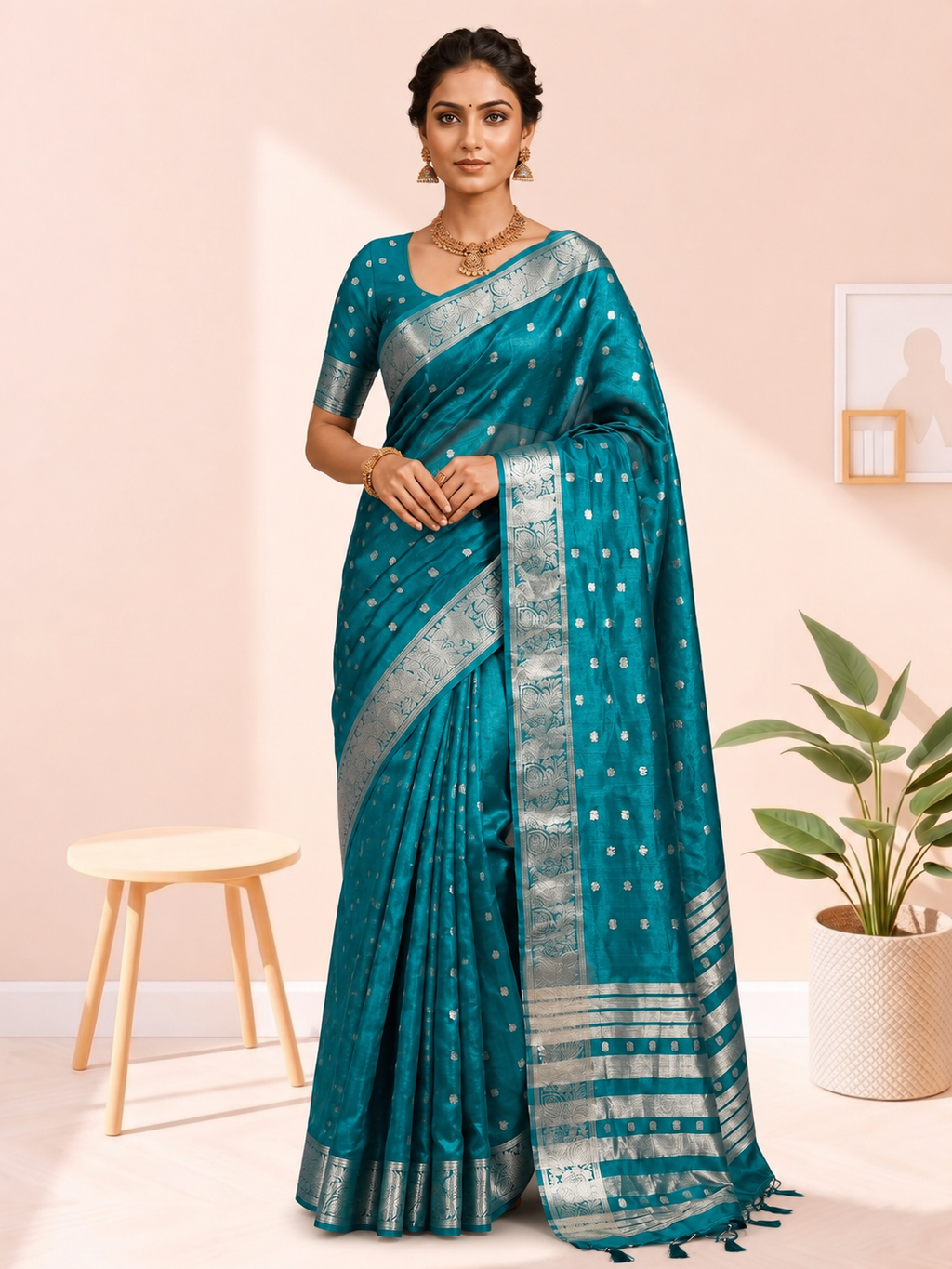 Golden Butti Khadi Shimmer Saree