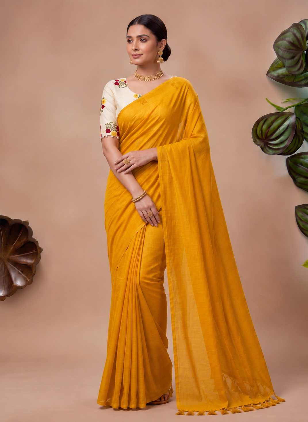 Elegant Khadi Cotton Saree with Embroidered Padded Blouse