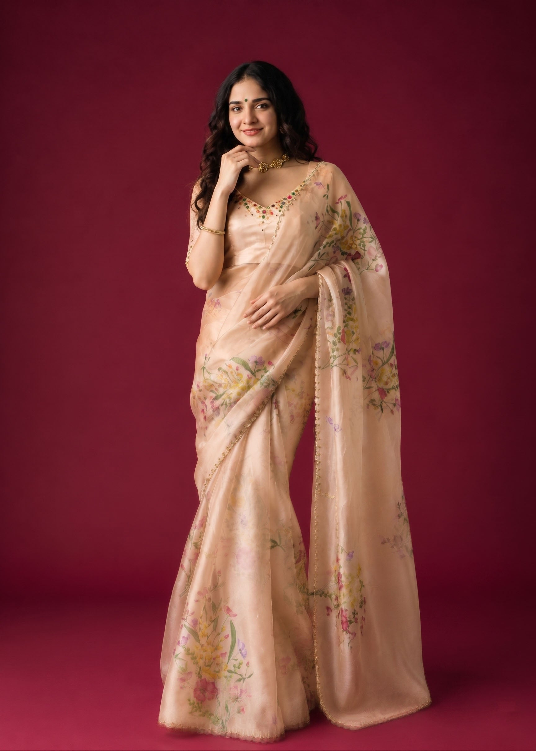 Soft Tabby Silk Saree with Sequins & Katdana Handwork