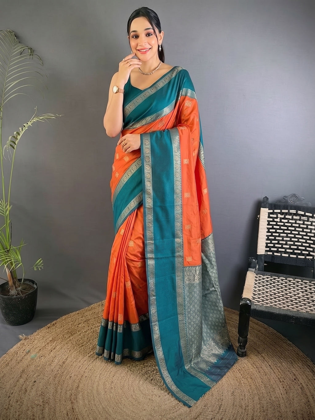 Soft Silk Kanjivaram Saree with Copper Zari Weaving