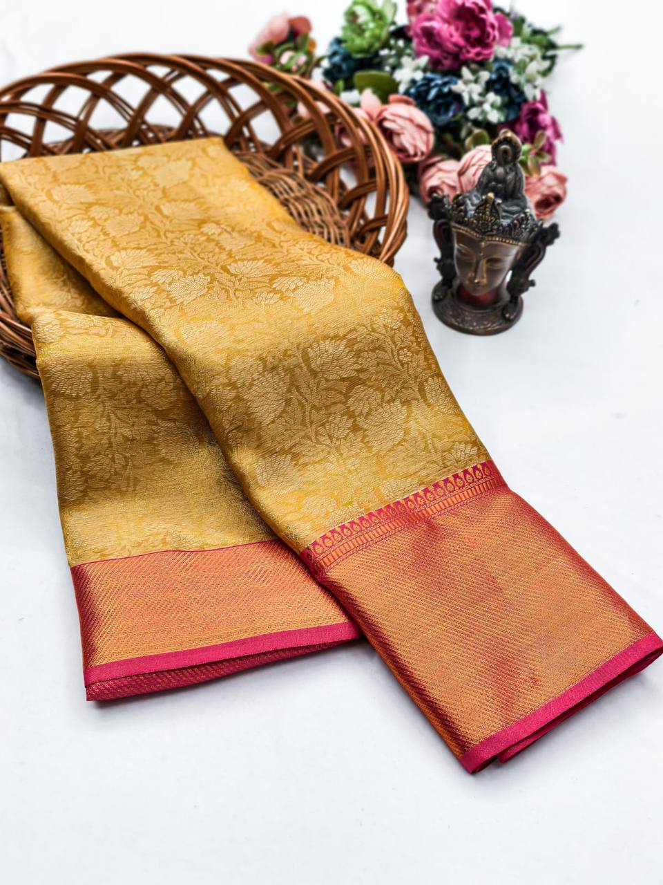 Golden Flower Zari Weaving Designer Saree