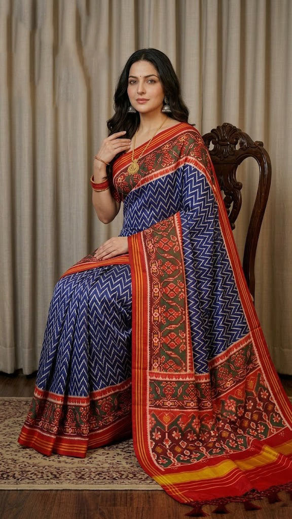 Handloom Silk Patola Saree with Lagadi Patta Border