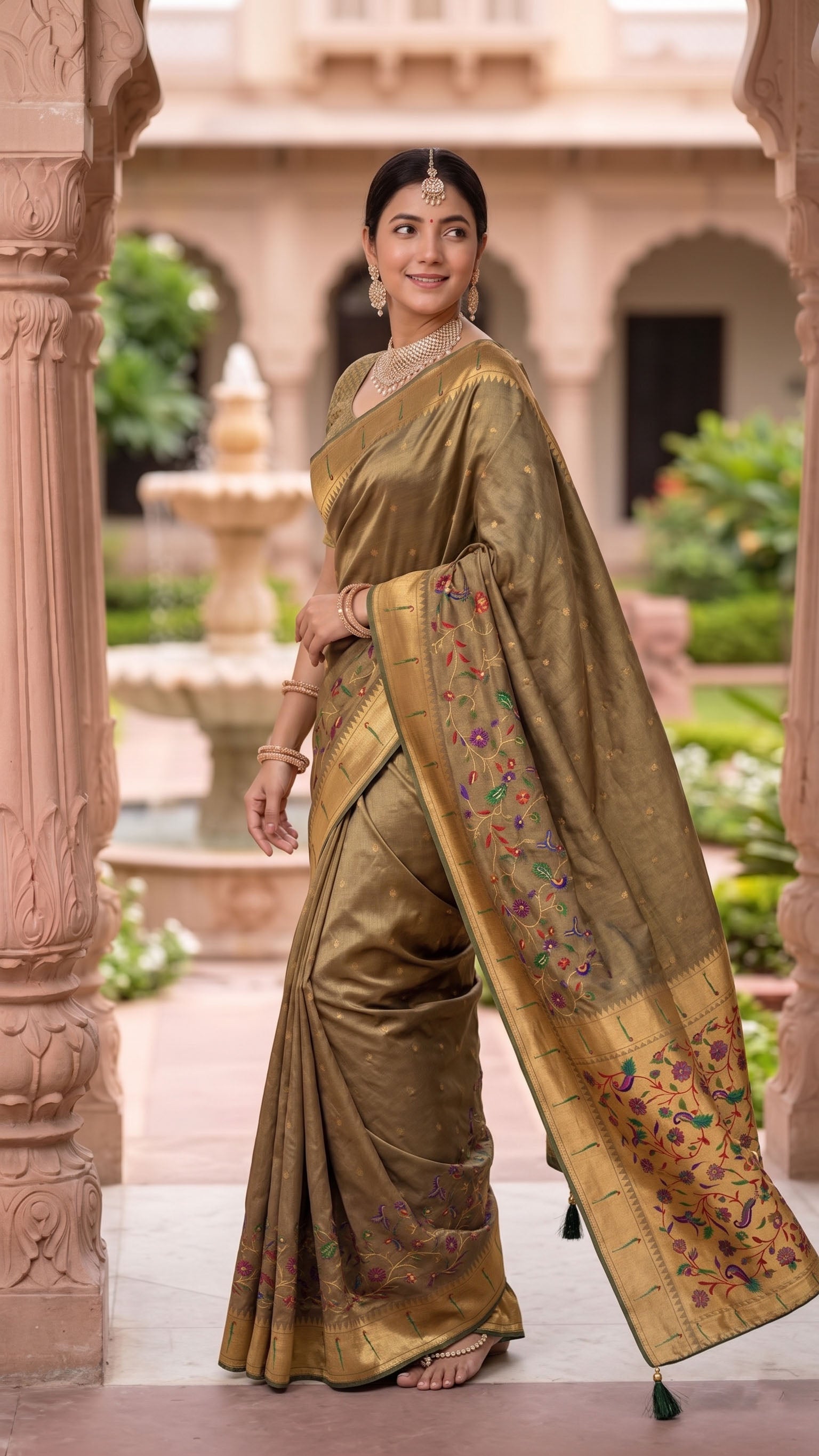 Tissue Silk Paithani Saree with Meenakari Pallu