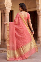 Gold Zari Linen Cotton Silk Saree