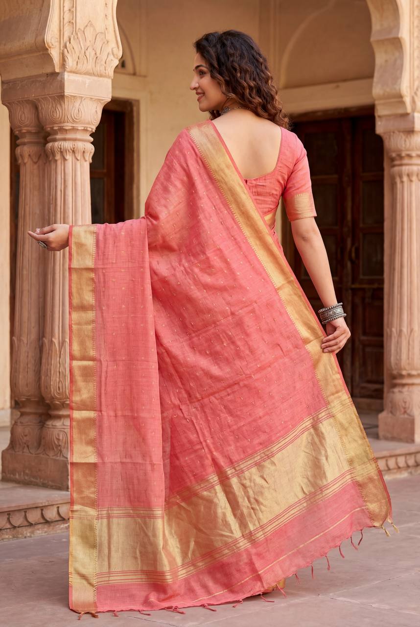 Gold Zari Linen Cotton Silk Saree