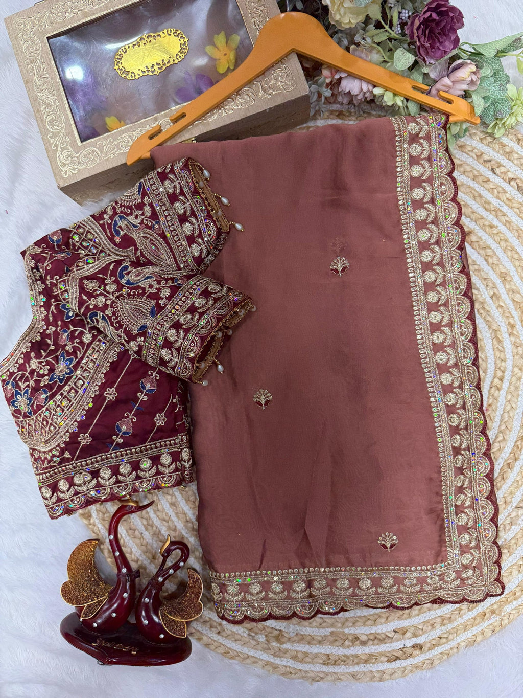 Rangoli Silk Embroidered Saree with Designer Stitched Blouse