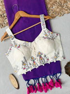 Khadi Cotton Saree with Designer Embroidered Sleeveless Blouse