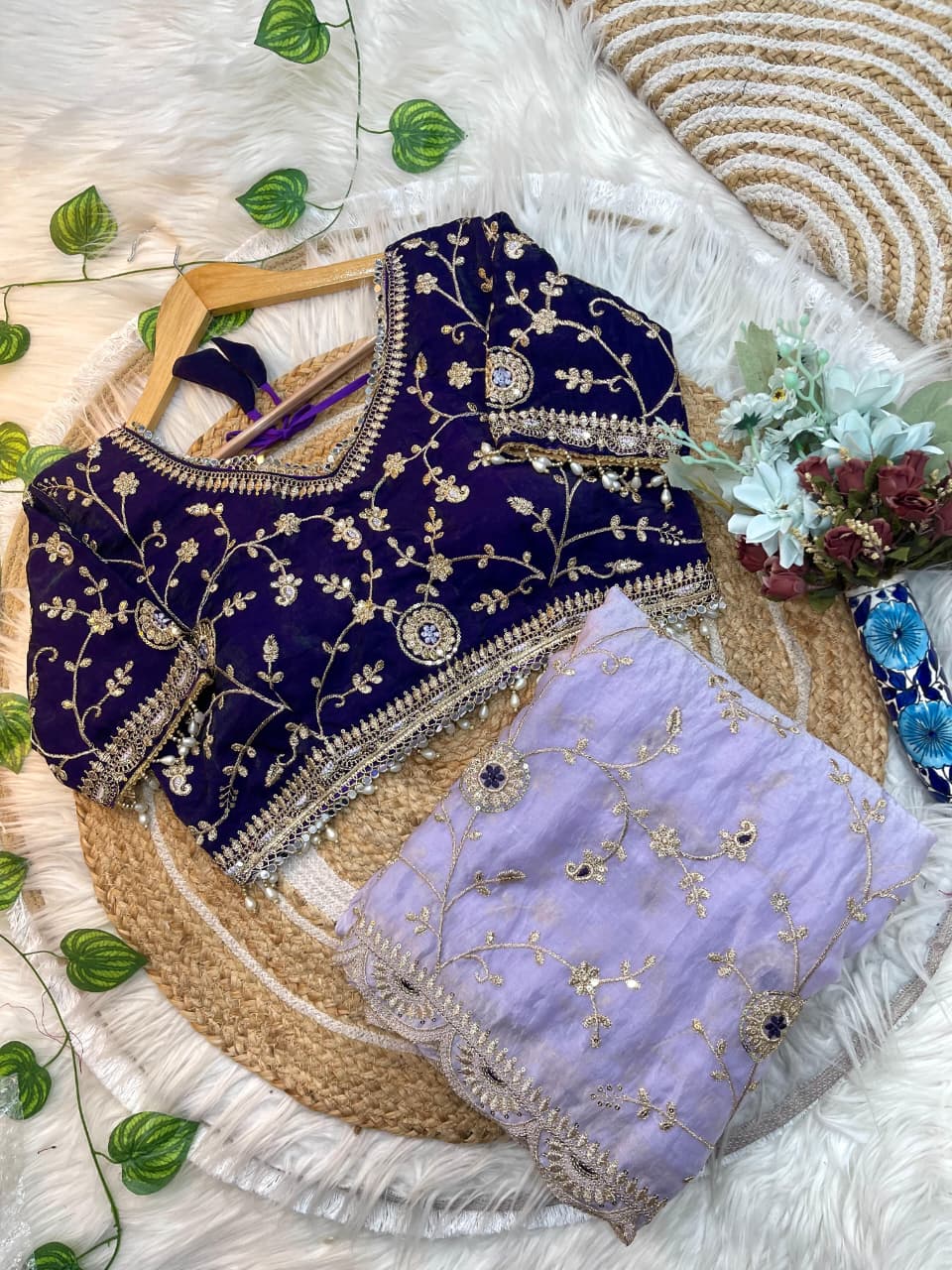 Embroidered Satin Saree with Heavy Sequin Blouse