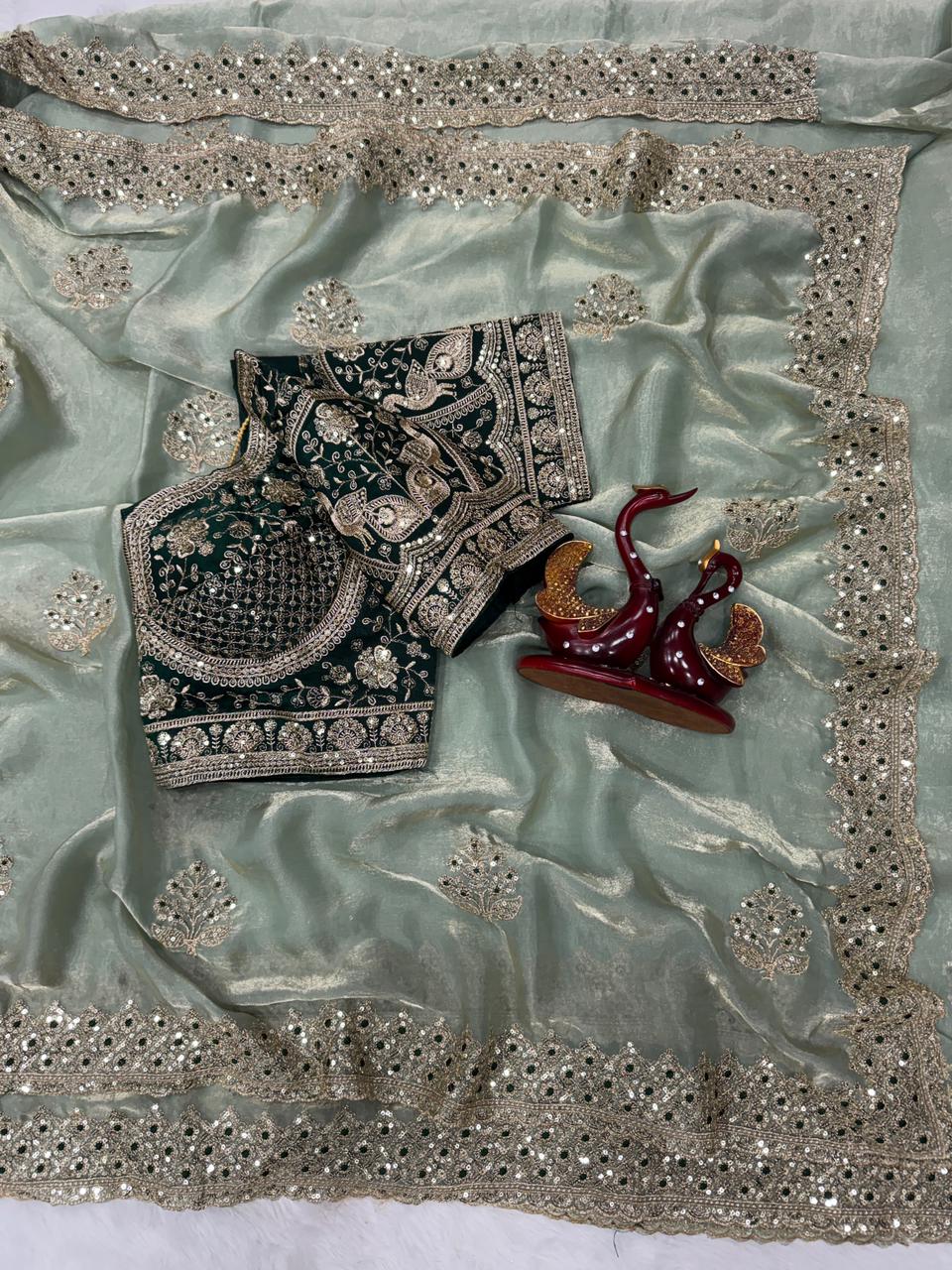 Elegant Satin Embroidered Saree with Sequins Border