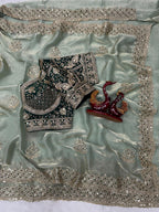 Elegant Satin Embroidered Saree with Sequins Border