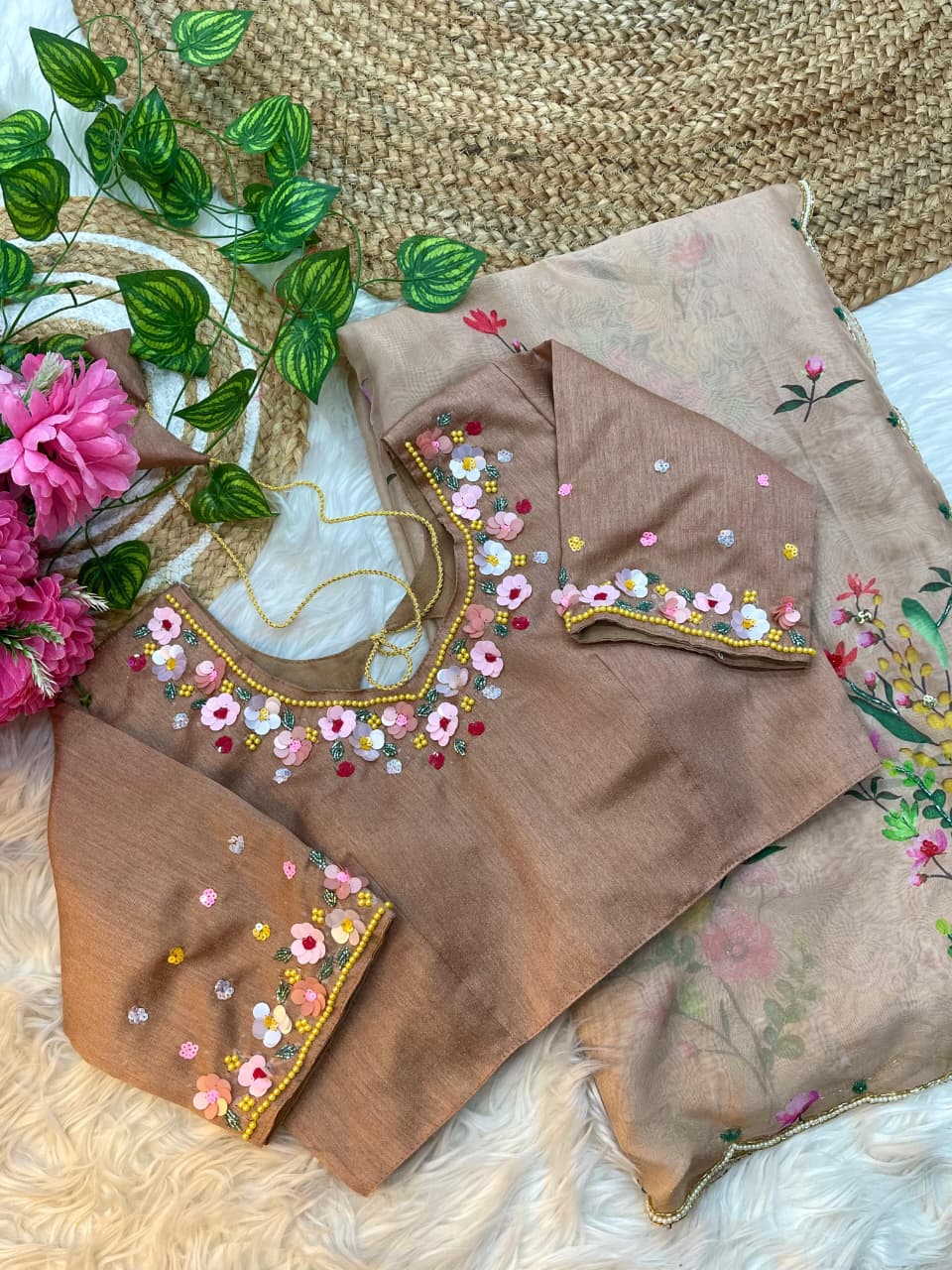 Soft Tabby Silk Saree with Sequins & Katdana Handwork