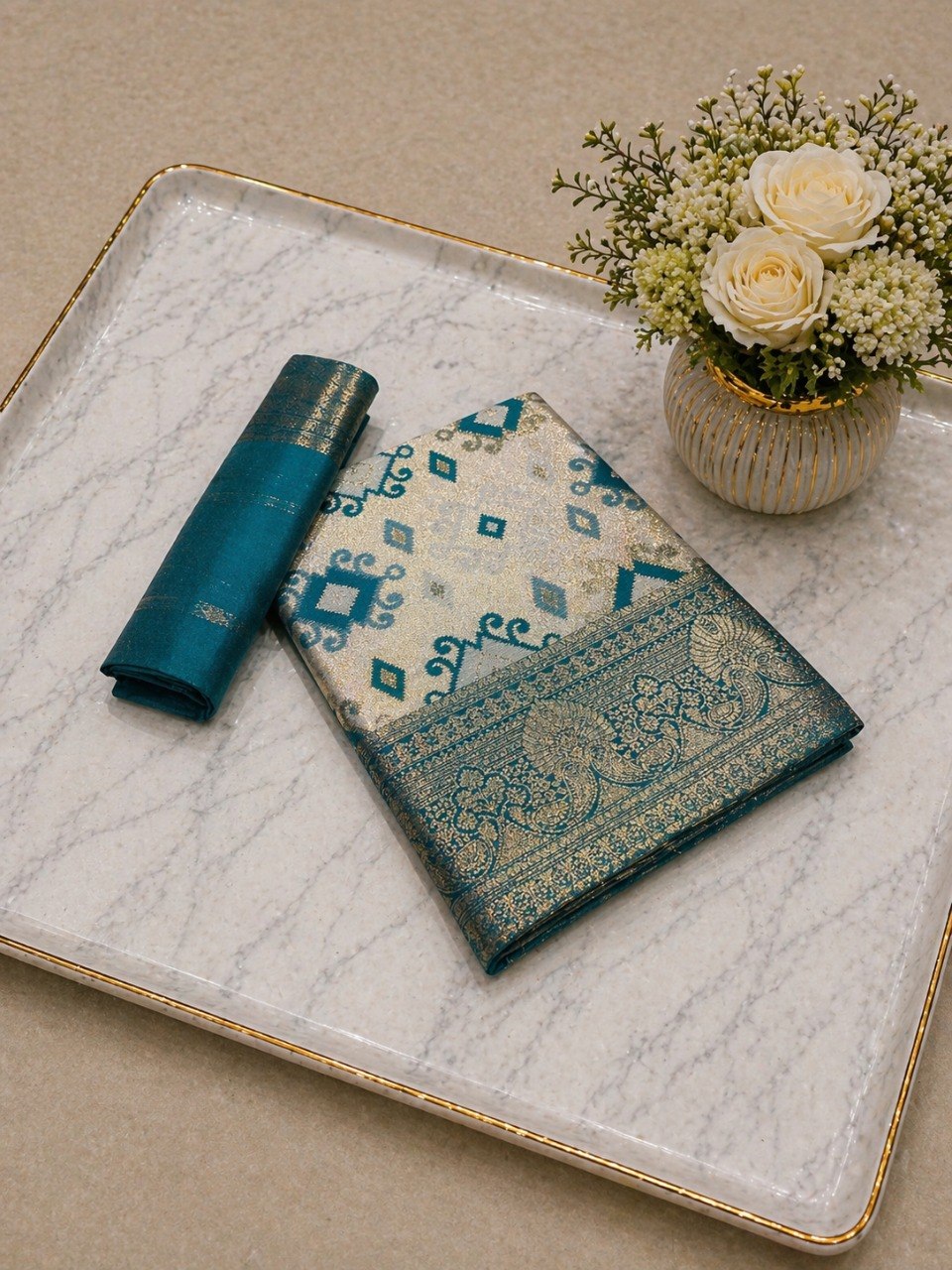Elegant Silk Blend Saree With Traditional Zari Weaving