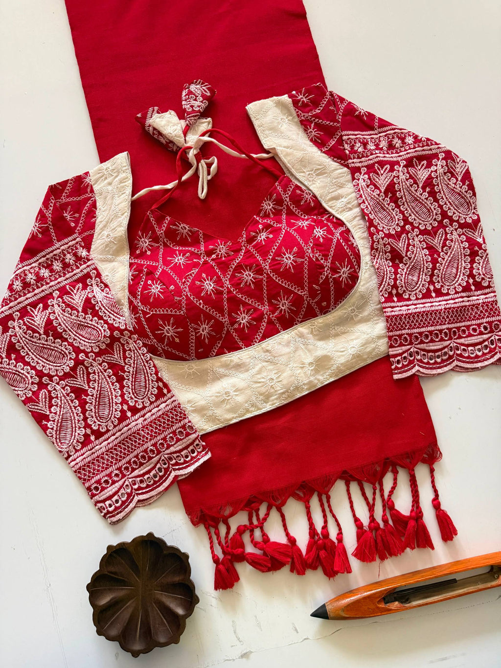 Classic Khadi Cotton Saree with Chikankari Blouse
