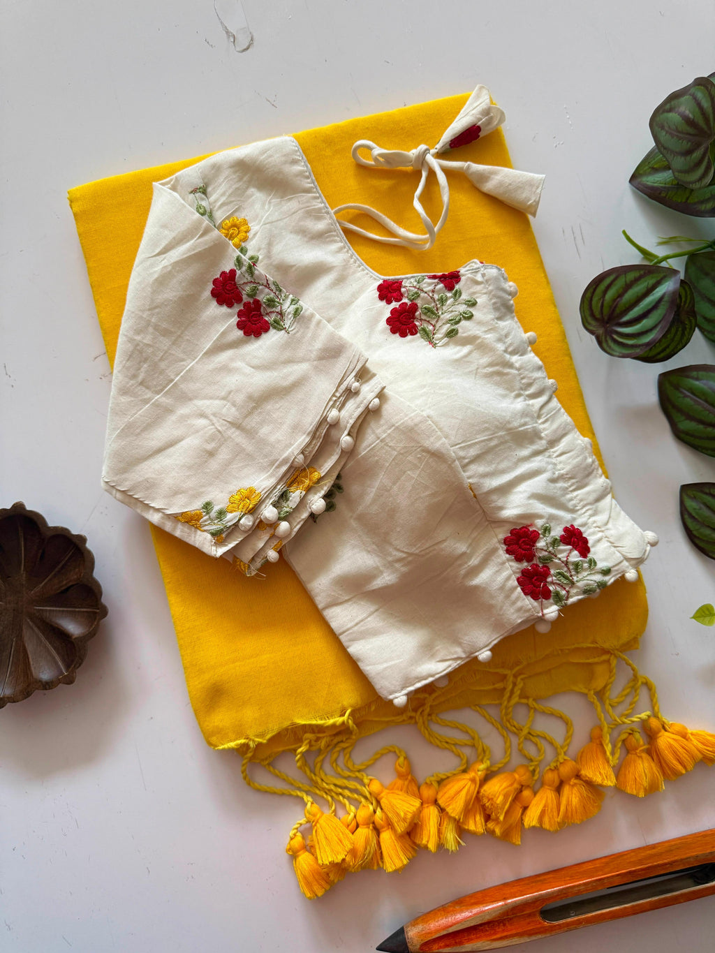 Elegant Khadi Cotton Saree with Embroidered Padded Blouse