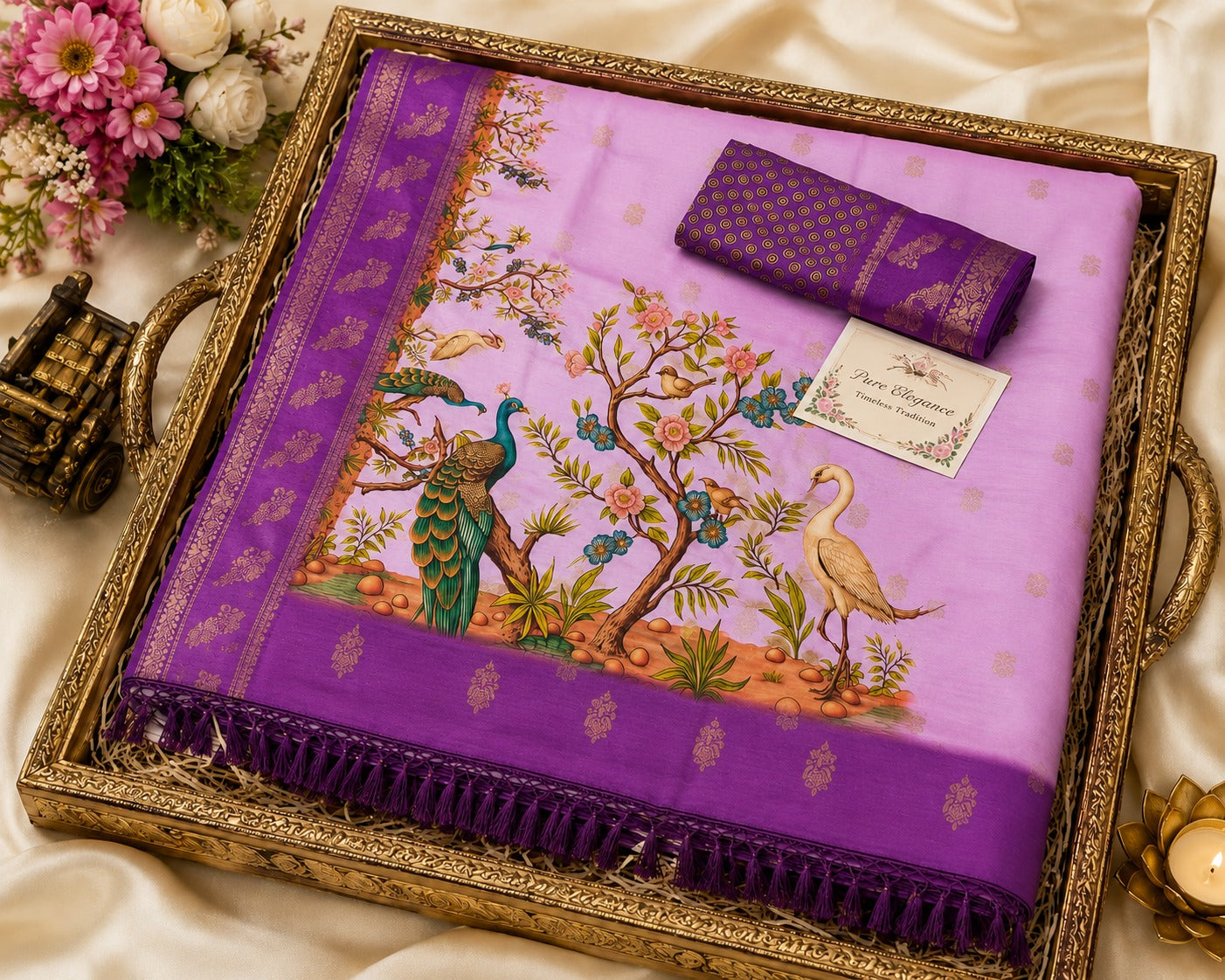 Digital Kalamkari Cotton Saree with Zari Border