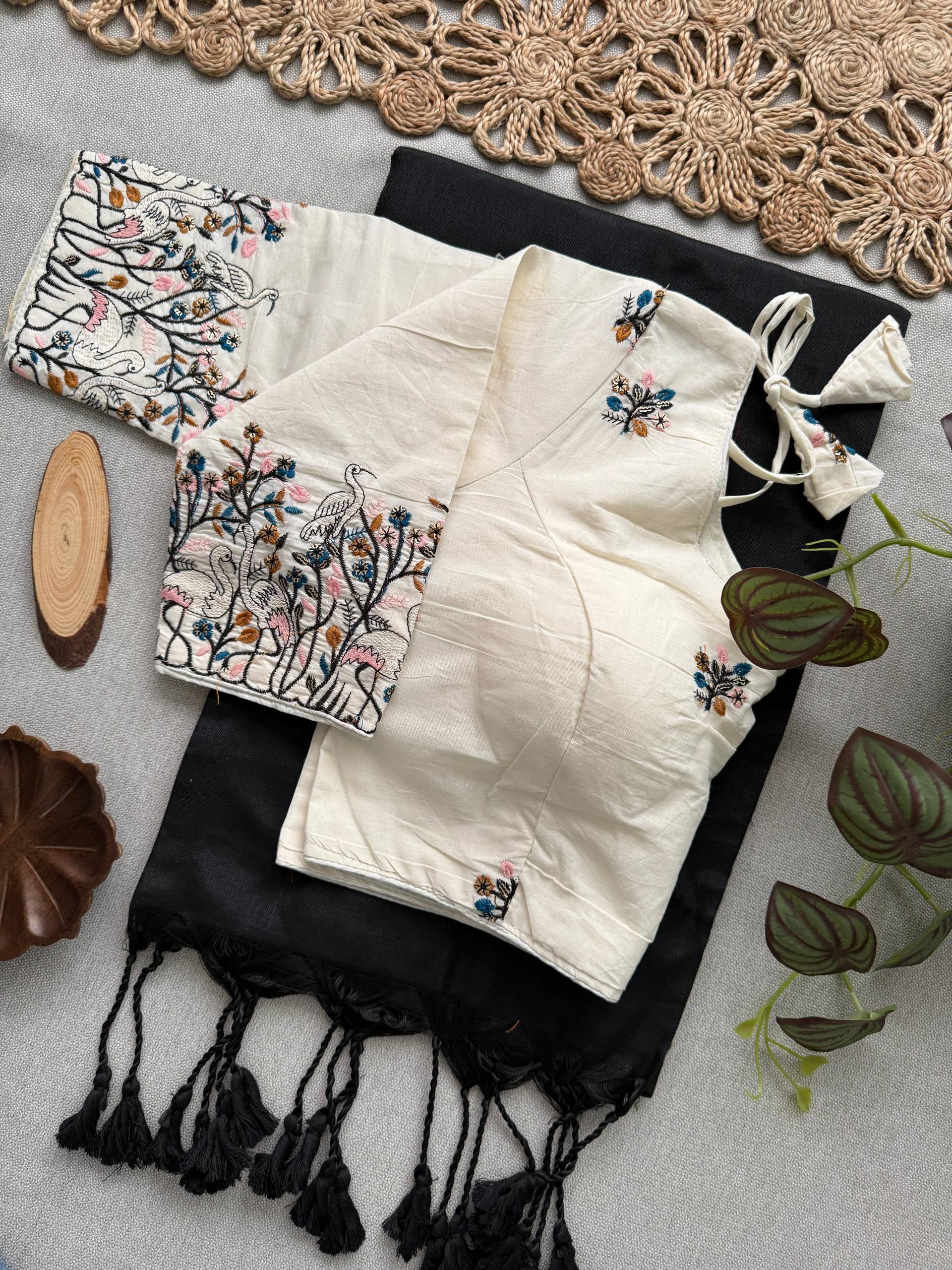 Elegant Khadi Cotton Saree with Designer Embroidered Padded Blouse