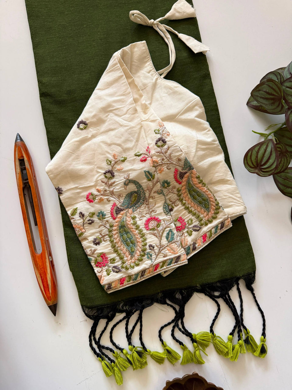 Khadi Cotton Saree with Embroidered Padded Blouse
