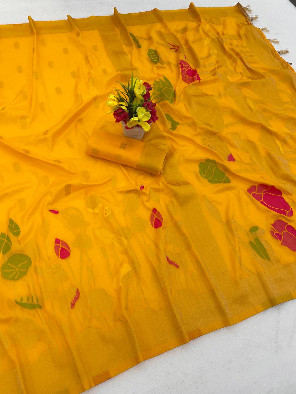 Hand Dyed Nylon Kadi Crepe Georgette Saree