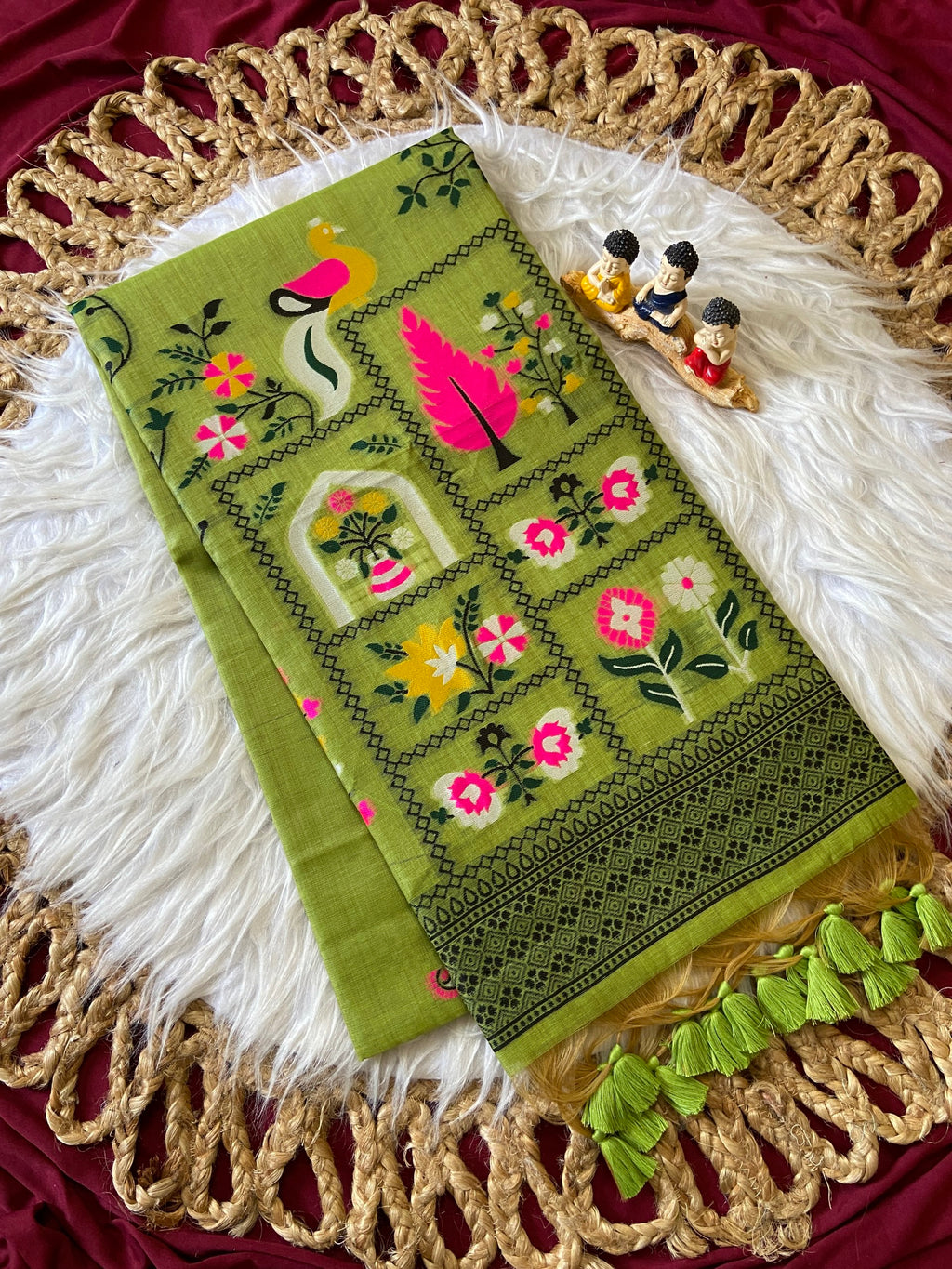Premium Soft Jamdani Cotton Saree with 3D Peacock Weaving Pallu