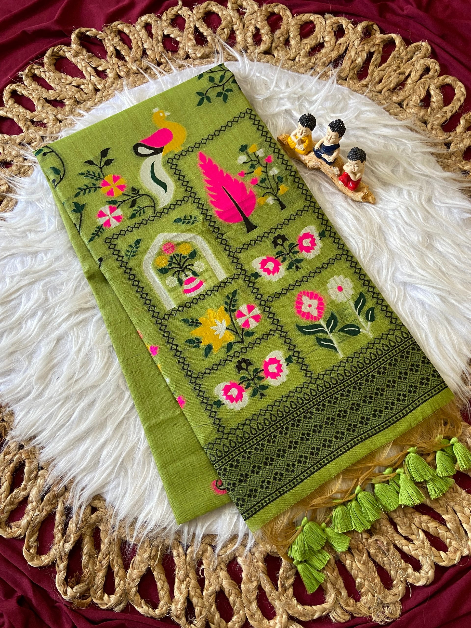 Premium Soft Jamdani Cotton Saree with 3D Peacock Weaving Pallu