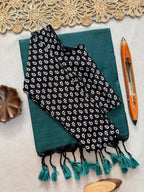 Elegant Khadi Cotton Saree with Stretchable Ajrak Print Blouse