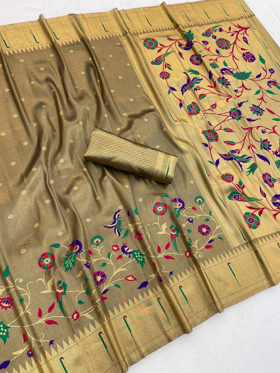 Tissue Silk Paithani Saree with Meenakari Pallu