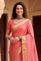 Gold Zari Linen Cotton Silk Saree