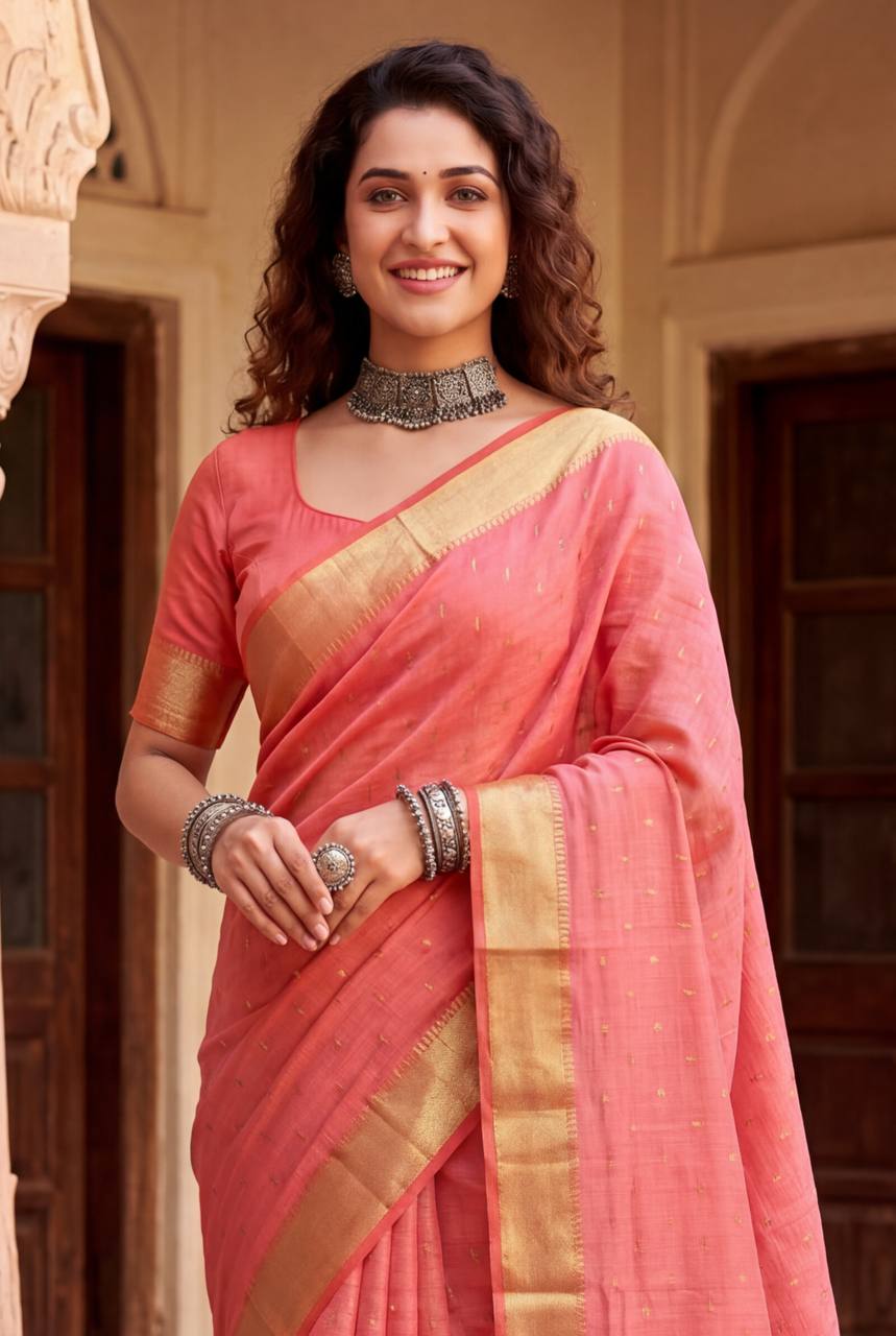 Gold Zari Linen Cotton Silk Saree