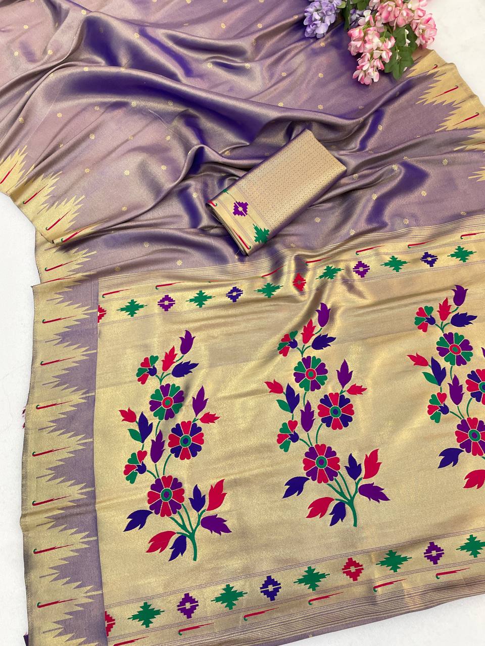 Bamboo Tissue Silk Paithani Saree with Meenakari Motifs