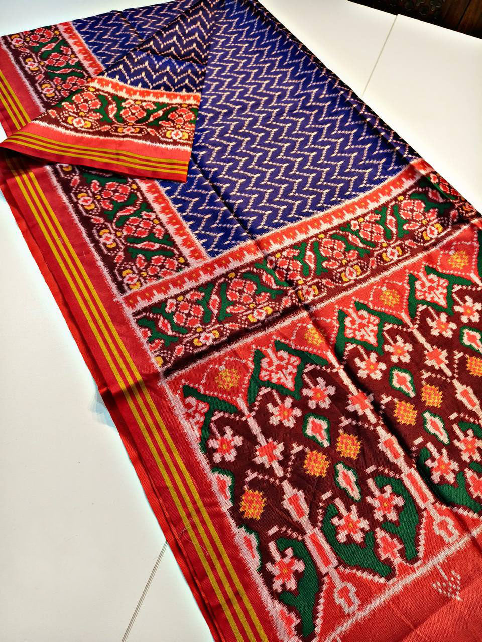 Handloom Silk Patola Saree with Lagadi Patta Border